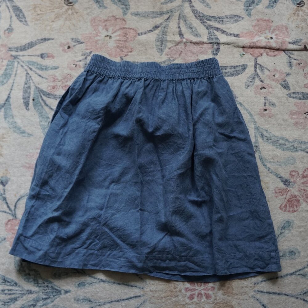 notPERFECTLINEN SION gathered linen skirt L Indigo, shortened to 24 in